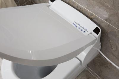 Toilettensitzerhöhung Aquatec Pure Bidet Detailansicht Bedienleiste am WC-Aufsatz